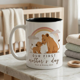 Warm Lion Mom Baby First Mothers Day Calm Love Art Zweifarbige Tasse