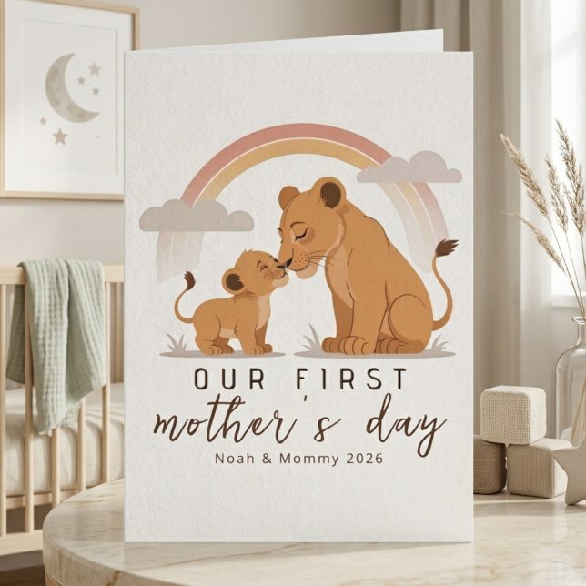 Warm Lion Mom Baby First Mothers Day Soft Love Art Karte (Von Creator hochgeladen)