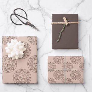 Warm Mocha Rokoko Revival Lotus Polka Dot Mandala Geschenkpapier Set
