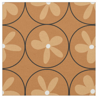 Warm Mustard Floral Tile - Combed Cotton Fabric Stoff