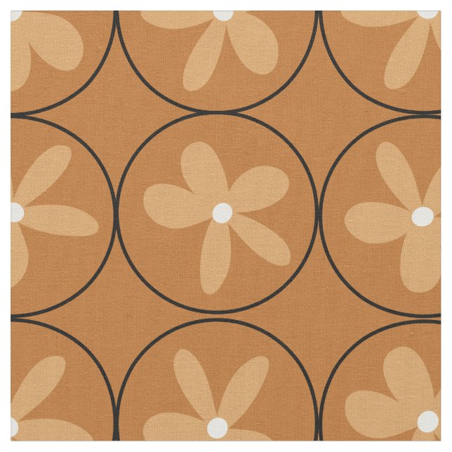 Warm Mustard Floral Tile - Combed Cotton Fabric Stoff (Nahaufnahme)