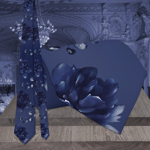 Warm Navy Blue Peony Eucalyptus Wedding Krawatte