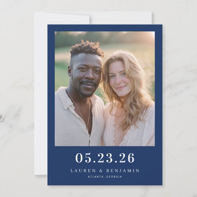 Warm Navy Minimalist Photo Save The Date (Vorderseite)