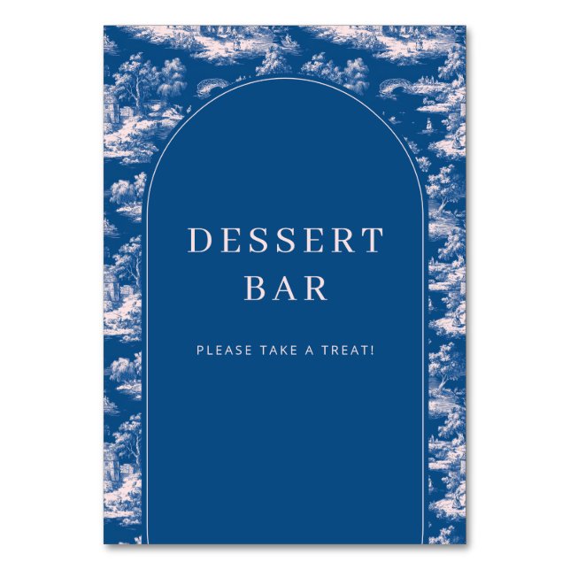 Warm Navy Tapestry Dessert Bar Sign Tischnummer (Vorderseite)
