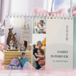 Warm Neutral Minimalist Family Photo Collage Wall Kalender