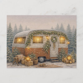 Warm Neutral Watercolor Rustic Christmas Camper Feiertagspostkarte