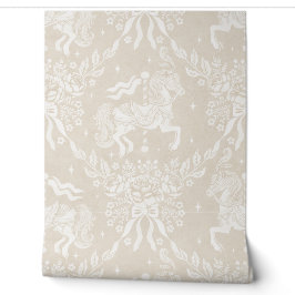 Warm neutrales Beige Rokoko-Karussellpferde Floral Tapete