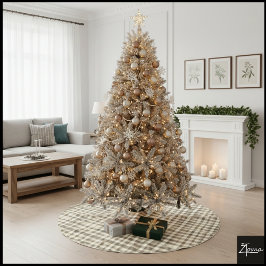 Warm-Neutrales Sepia-Gingham-Karo-Klassiker Polyester Weihnachtsbaumdecke