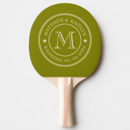 Warm-Olivgrüner Hochzeitsmonogramm-Stern im Mid-Ce Tischtennis Schläger