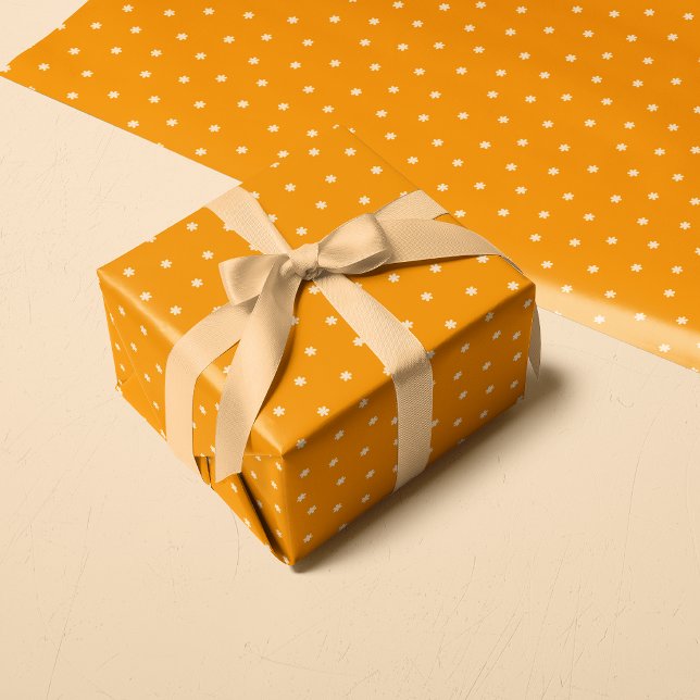 Warm Orange Ditsy Flower Polka Dots Pattern Geschenkpapier (Warm Orange Ditsy Flower Polka Dots Pattern Wrapping Paper)