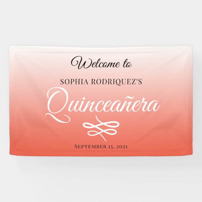 Warm Orange Quinceañera 15. Geburtstag Willkommen Banner (Horizontal)