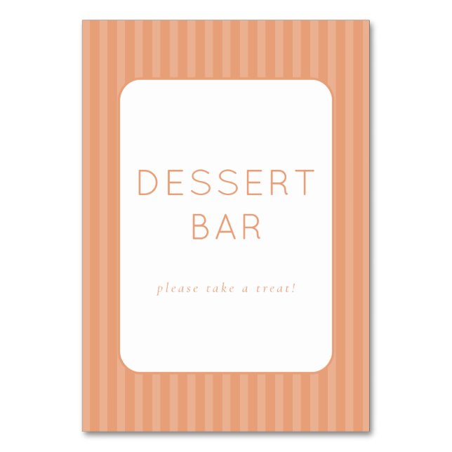 Warm Peach Minimalist Dessert Bar Sign Tischnummer (Vorderseite)