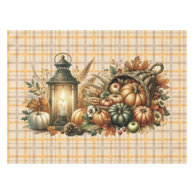 Warm Red and Orange Farmhouse Thanksgiving Tischdecke (Vorderseite (Horizontal))