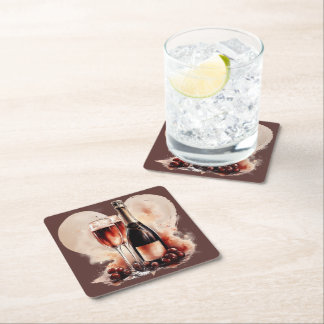 Warm Red and Tan Watercolor Champagne Bottle Rechteckiger Pappuntersetzer