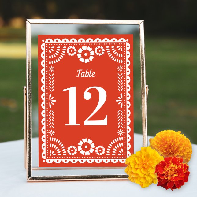 Warm Red Papel Picado Wedding Tischnummer (Von Creator hochgeladen)