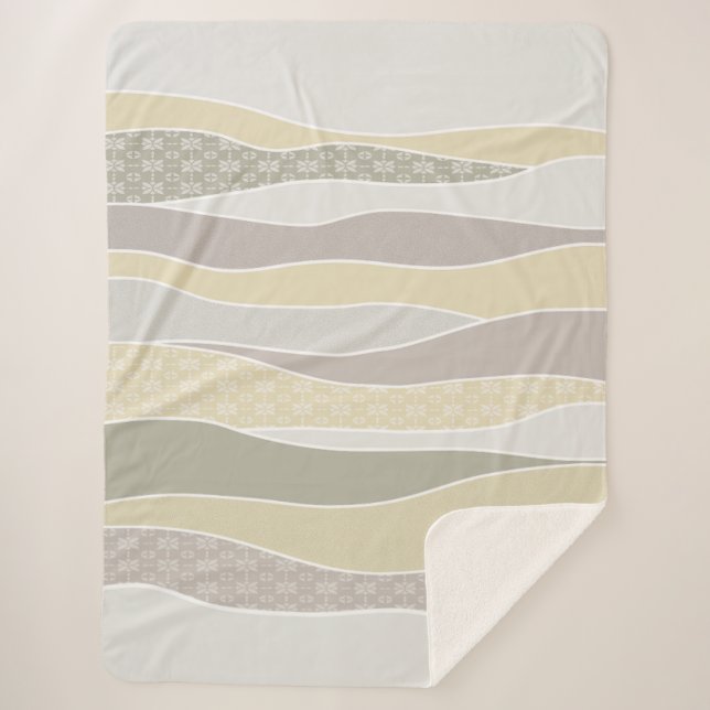 Warm rosa Gelbgrün abgerundeter Streifen Abstrakte Sherpadecke (Vorderseite)