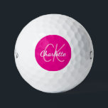 Warm-rosa-Monogramm-Initialen Name Frauen Golfball<br><div class="desc">Heiß rosa Hintergrund,  rosa und weiße Texte. Personalisieren Sie Ihre Monogramm-Initialen und Ihren Namen und fügen Sie sie hinzu. Der Name ist mit einem modernen handgeschriebenen Stilskript geschrieben.</div>