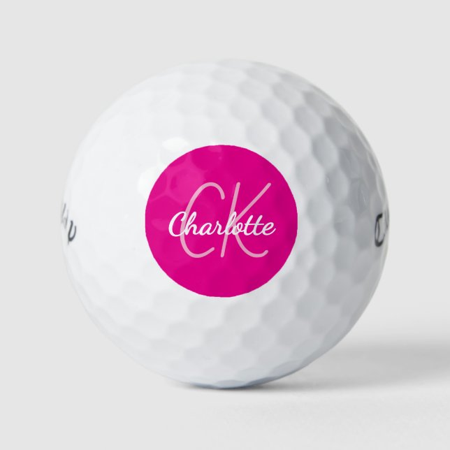Warm-rosa-Monogramm-Initialen Name Frauen Golfball (Vorderseite)