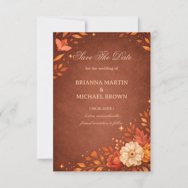 Warm Rustic Floral Autumn Save The Date (Vorderseite)