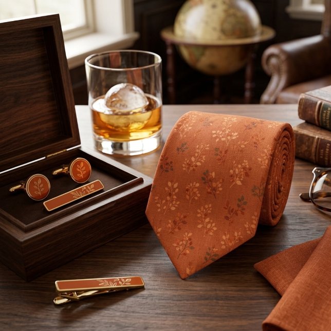 Warm Rustic Orange Leaf Pattern Krawatte (Von Creator hochgeladen)