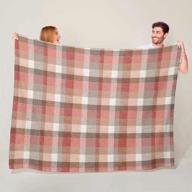 Warm Rustic Plaid Fabric Texture in Coral Fleecedecke (Beispiel)
