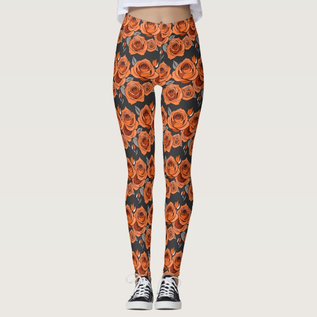 Warm Rusty Orange Roses Leggings (Vorderseite)