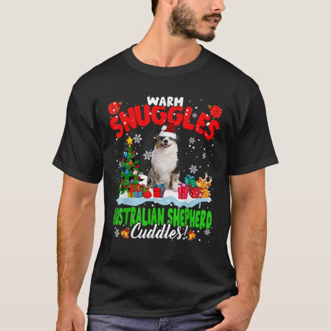 Warm Snuggles Australian Shepherd Cuddles Xmas Tre T-Shirt (Vorderseite)