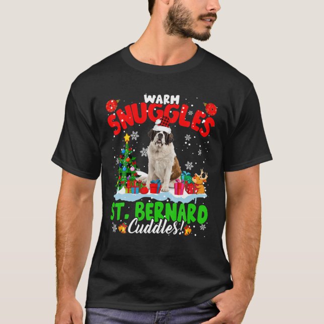 Warm Snuggles St. Bernard Cuddles Xmas Trem Karier T-Shirt (Vorderseite)