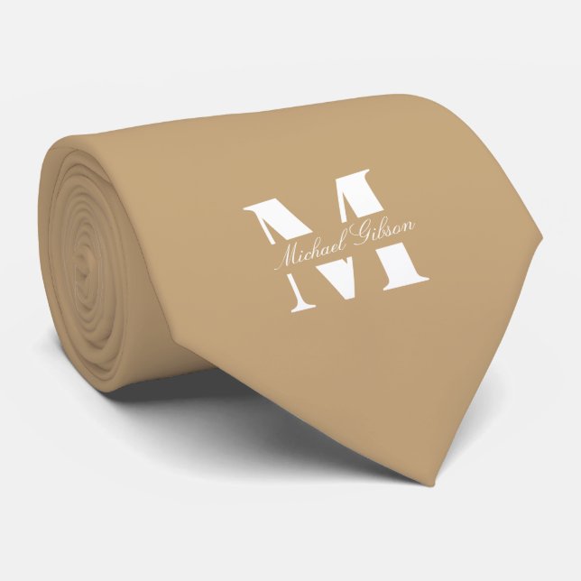 Warm Tan | Benutzerdefiniertes Monogramm Herren Ho Krawatte (Gerollt)