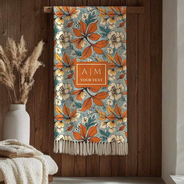 Warm Terracotta Copper Pastel Green Fall Flowers  Fleecedecke (Warm Terracotta Copper Pastel Green Fall Flowers Blanket)