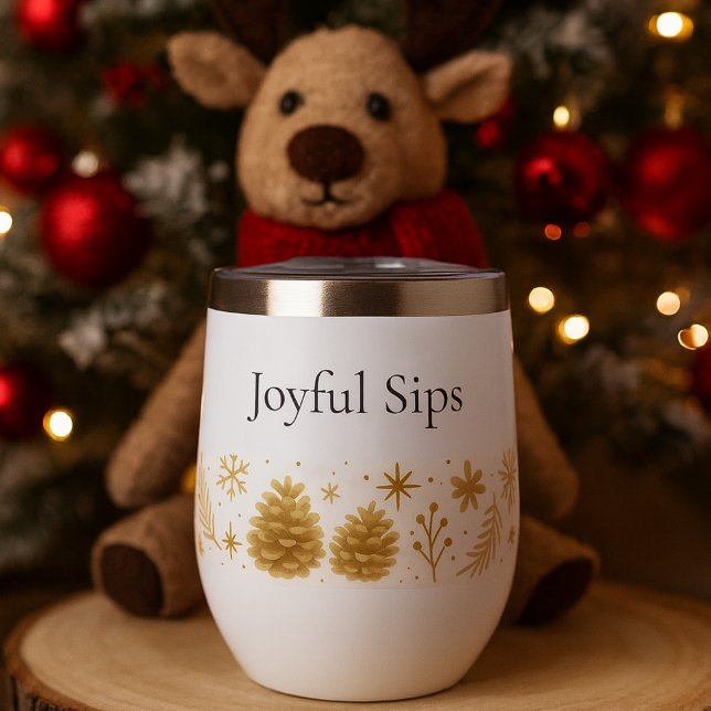 Warm Winter Cheer Water Bottle (Warm winter cheer with soft pinecones and gentle snow accents in taupe and gold)