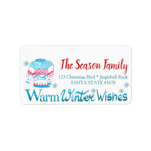 Warm Winter Wishes Christmas Sweater Adressaufkleber