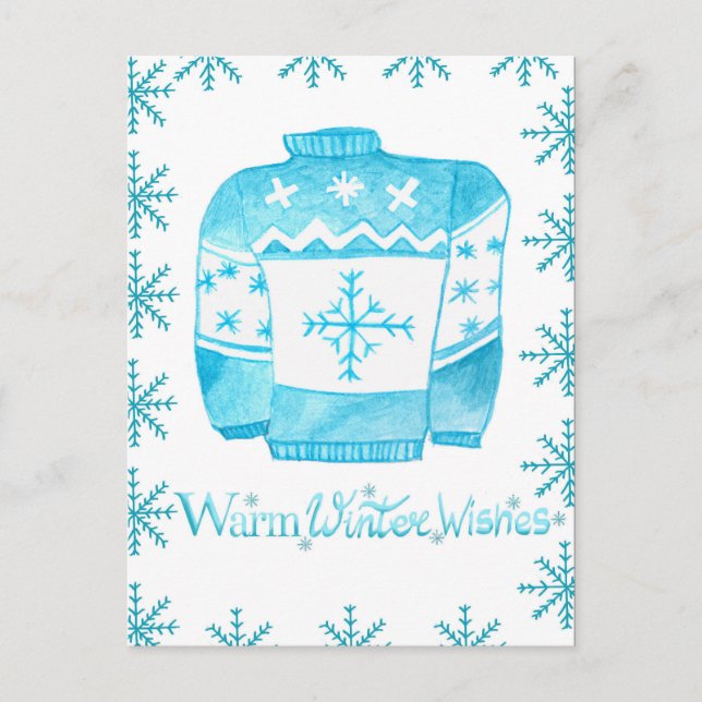 Warm Winter Wishes Christmas Sweater Postkarte (Vorderseite)