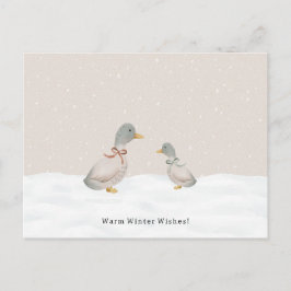 Warm Winter Wishes Cute Ducks In The Snow Card Postkarte