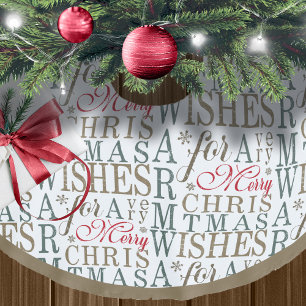 Warm Wishes Typografie Rot/Grün ID589 Polyester Weihnachtsbaumdecke