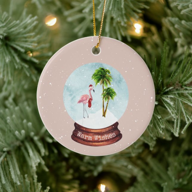 Warm Wishs Flamingo Snowglobe Keramik Ornament (Baum)