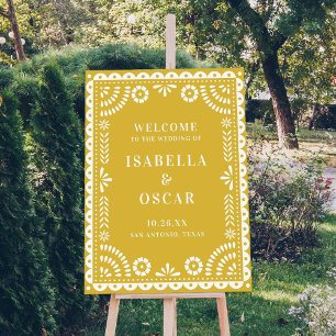 Warm Yellow Papel Picado Wedding Welcome Sign Poster