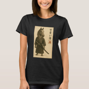 Warmblut-Pferd-Samurai-Tusche-Kunst Sumi-e-Stil Ne T-Shirt