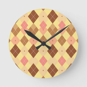 Warmbraun-Rosa-Argyle-Muster Runde Wanduhr