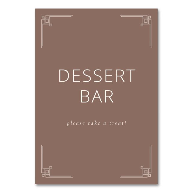 Warmbraunes minimalistisches Dessertbar-Schild Tischnummer (Vorderseite)
