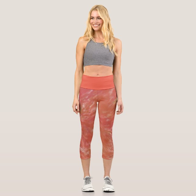 Warme Abstrakte Rot-Orange-Kunstdrucke Capri Leggings (Vorderseite)