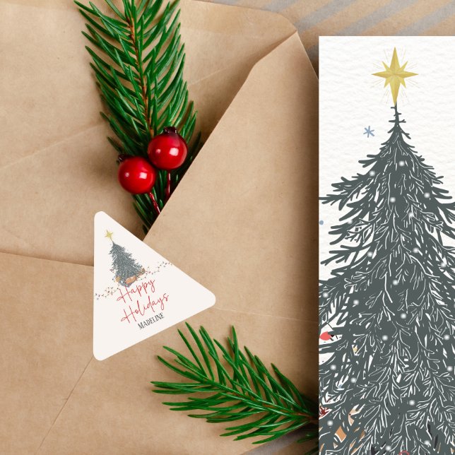 Warme Aquarellkiefer Feiertag Einladung Dreieckiger Aufkleber (Von Creator hochgeladen)