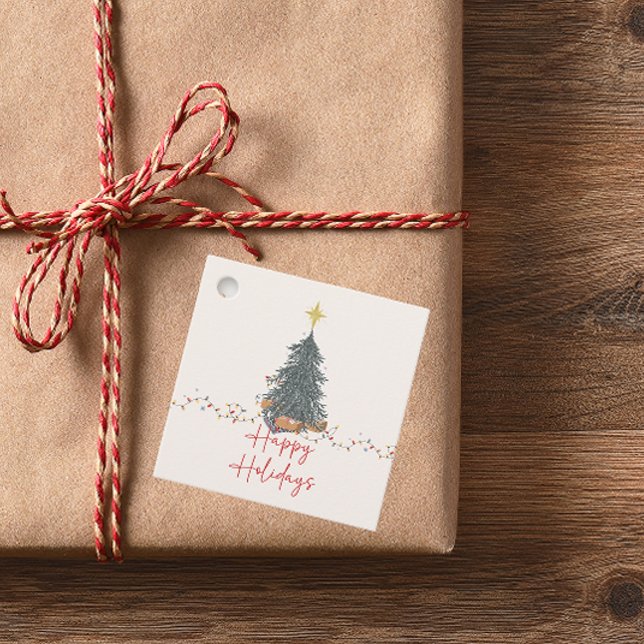 Warme Aquarellkiefer Feiertag Einladung Geschenkanhänger (Von Creator hochgeladen)