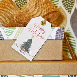 Warme Aquarellkiefer Feiertag Einladung Geschenkanhänger