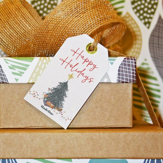 Warme Aquarellkiefer Feiertag Einladung Geschenkanhänger (Von Creator hochgeladen)