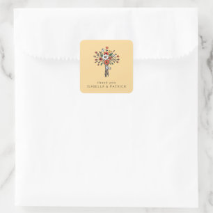 Warme Beige Blumenstrauß-Illustration Quadratischer Aufkleber