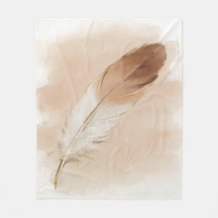 Warme Beige-Feder-Boho-Aquarell-Minimalist-Kunst Fleecedecke