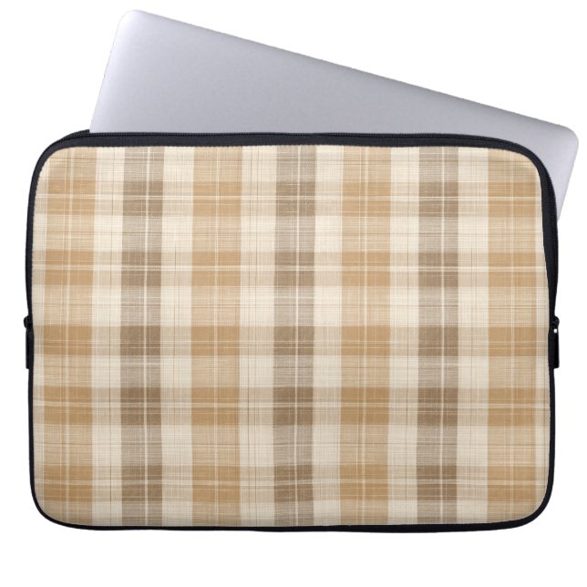 Warme Beige Karo Leinenstruktur mit Webmuster Laptopschutzhülle (Vorderseite)