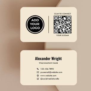 Warme Beige-Logo-Scan-Code-Kontakt-Geschäftskarte Visitenkarte
