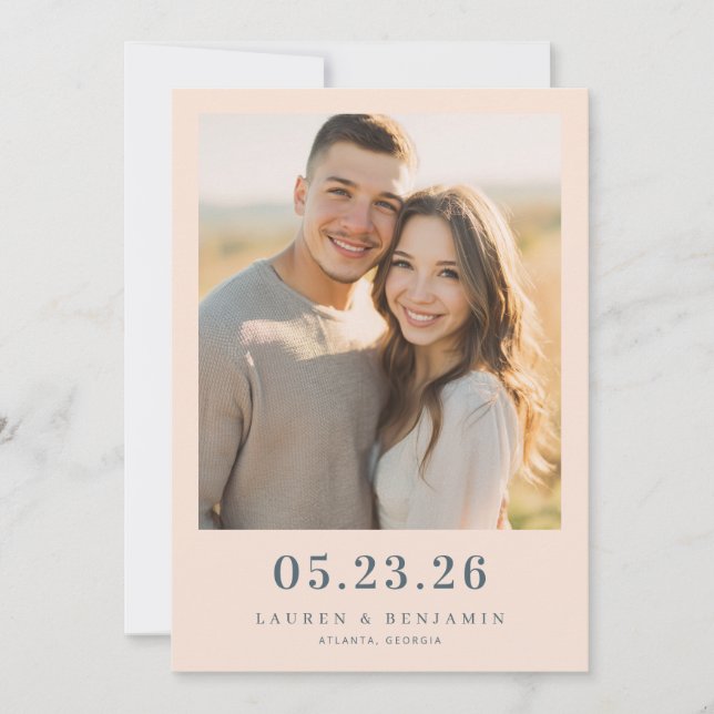 Warme beige romantische Fotografie Save The Date (Vorderseite)